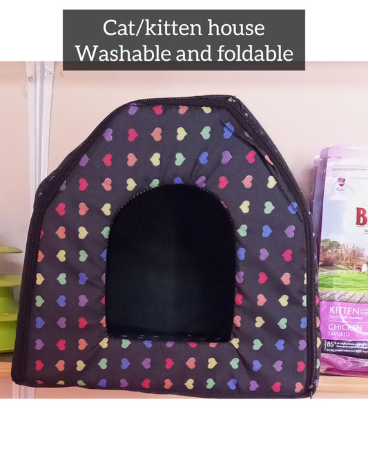 Portable Washable Cat Zip House – Cozy, Foldable Pet Home with Cushion