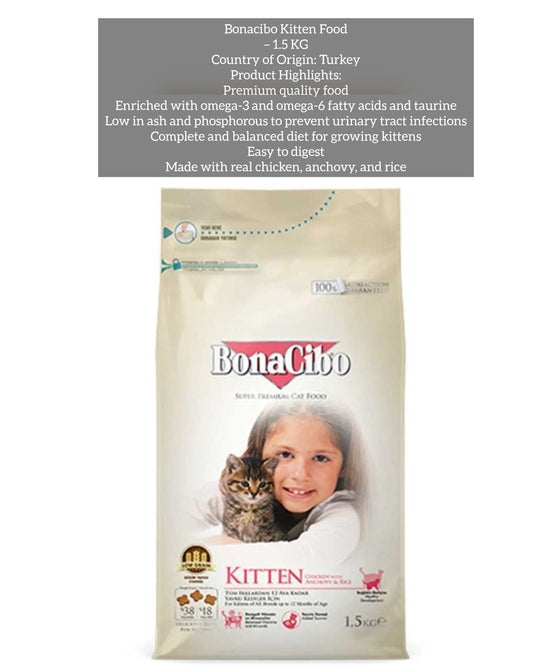 BonaCibo Kitten Food 1.5kg – Complete Nutrition for Growing Kittens