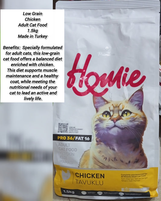 Homie Super Premium Adult Cat Food Chicken 36/16 – Low Grain 1.5kg