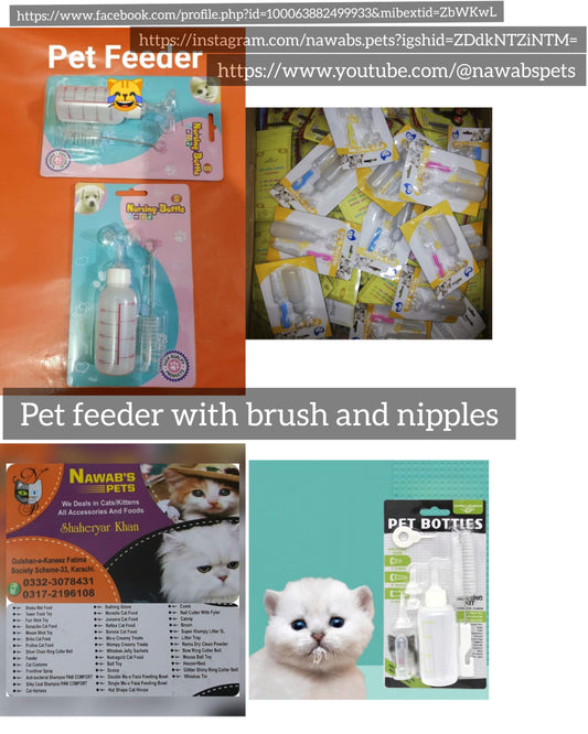 Newborn Pet Feeder Bottle with Brush & Silicone Nipples – Nursing Kit for Puppies & Kittens