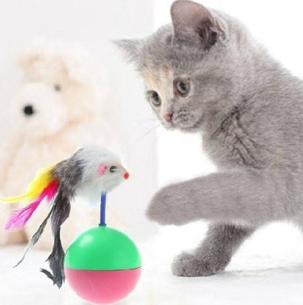 Cat Toy Tumbler Ball with Feather Mouse | Interactive Play Toy for Cats & Kittens